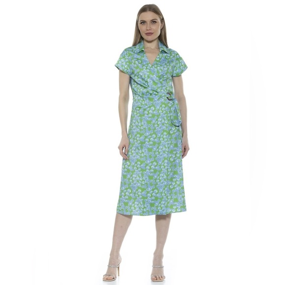 Alexia Admor Dresses & Skirts - Alexia Admor Paris Surplice Waist Tie Wrap Collared Midi Dress Sz 6 Printed